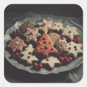 Christmas Cookies on Plate Xmas Cookie Vierkante Sticker (Voorkant)