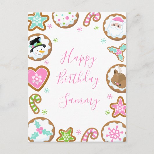 Christmas Cookies Pink and Green Happy Birthday Briefkaart (Voorkant)
