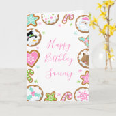 Christmas Cookies Pink and Green Happy Birthday Kaart (Gele Bloem)
