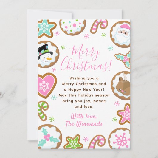 Christmas Cookies Pink and Green Merry Christmas Feestdagenkaart (Voorkant)