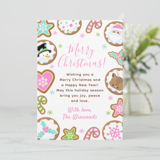 Christmas Cookies Pink and Green Merry Christmas Feestdagenkaart (Staand voorkant)