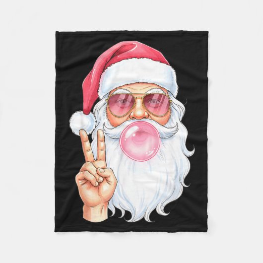 Christmas Cool Santa Bubble Gum Peace Sign Retro S Fleece Deken (Voorkant)