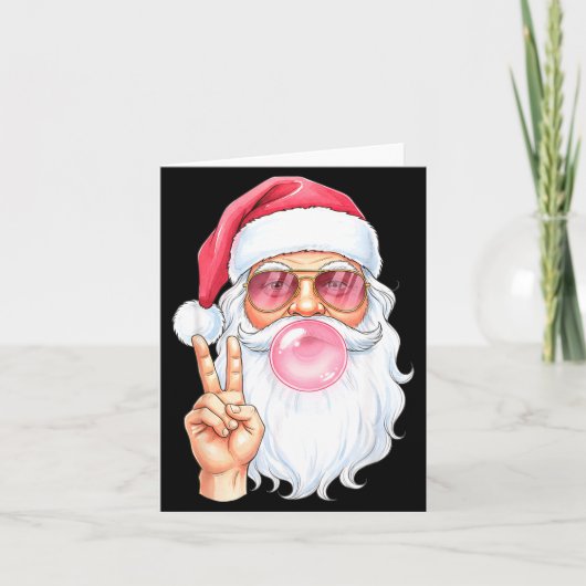 Christmas Cool Santa Bubble Gum Peace Sign Retro S Kaart (Voorkant)