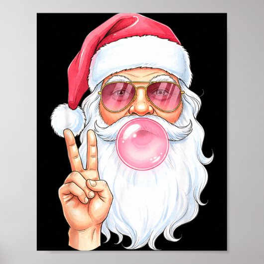 Christmas Cool Santa Bubble Gum Peace Sign Retro S Poster (Voorkant)