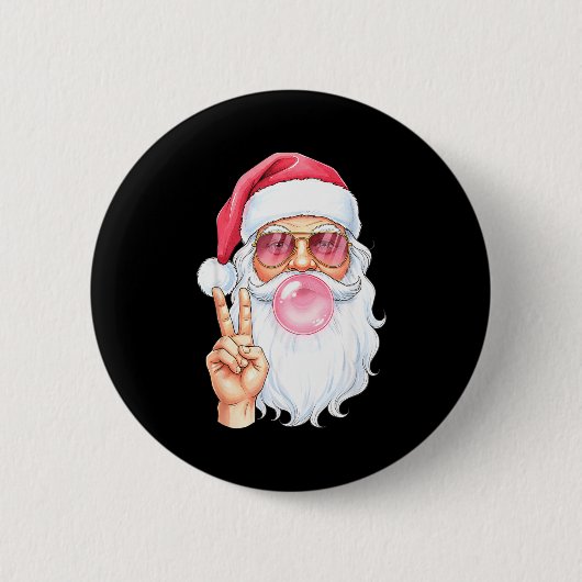 Christmas Cool Santa Bubble Gum Peace Sign Retro S Ronde Button 5,7 Cm (Voorkant)