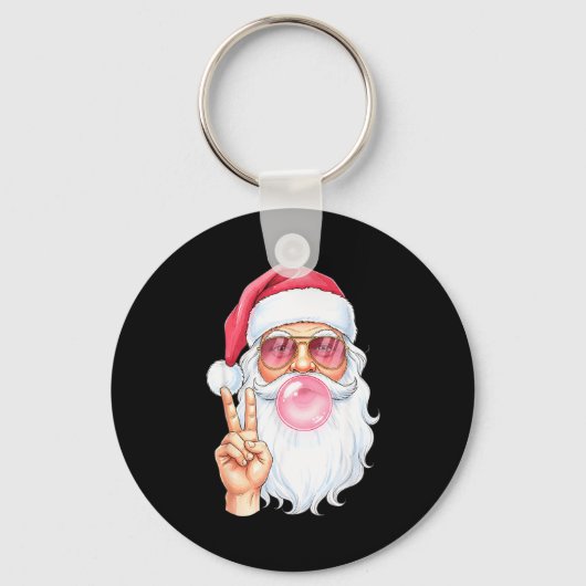 Christmas Cool Santa Bubble Gum Peace Sign Retro S Sleutelhanger (Voorkant)