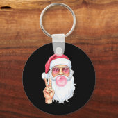 Christmas Cool Santa Bubble Gum Peace Sign Retro S Sleutelhanger (Voorkant)