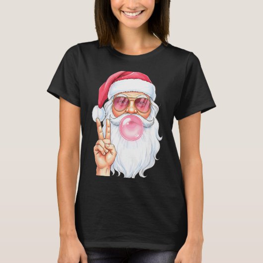 Christmas Cool Santa Bubble Gum Peace Sign Retro S T-shirt (Voorkant)