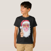 Christmas Cool Santa Bubble Gum Peace Sign Retro S T-shirt (Voorkant volledig)
