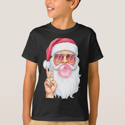 Christmas Cool Santa Bubble Gum Peace Sign Retro S T-shirt (Voorkant)
