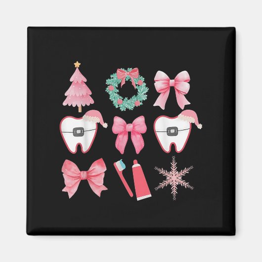 Christmas Coquette Bow Orthodontic Dental Dental C Magneet (Voorkant)