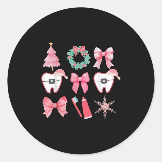 Christmas Coquette Bow Orthodontic Dental Dental C Ronde Sticker (Voorkant)