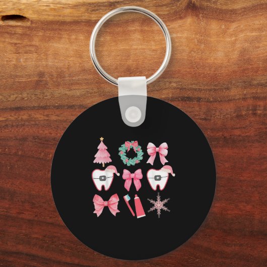 Christmas Coquette Bow Orthodontic Dental Dental C Sleutelhanger (Voorkant)