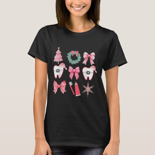 Christmas Coquette Bow Orthodontic Dental Dental C T-shirt (Voorkant)
