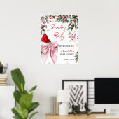 Christmas Coquette Bow Santa Baby Shower Welcome Poster (Thuiskantoor)