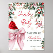 Christmas Coquette Bow Santa Baby Shower Welcome Poster (Voorkant)