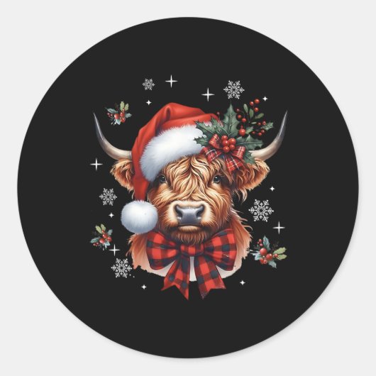 Christmas Coquette Cow Cute Moo Cow Xmas Holiday  Ronde Sticker (Voorkant)