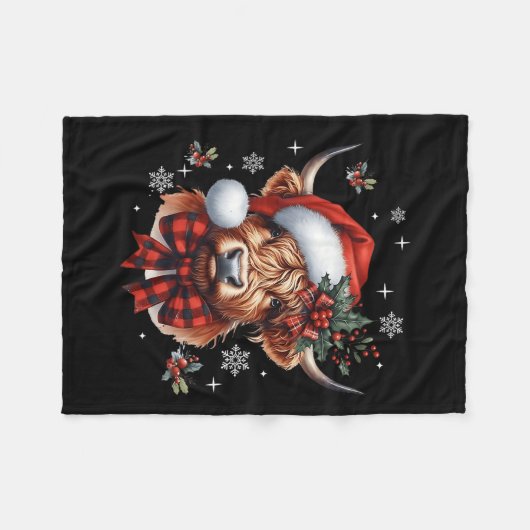 Christmas Coquette Highland Koe Schattige Moo Koe Fleece Deken (Voorkant (Horizontaal))