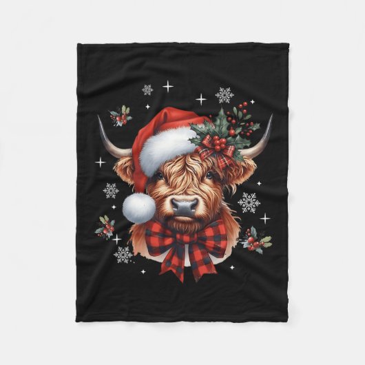 Christmas Coquette Highland Koe Schattige Moo Koe Fleece Deken (Voorkant)