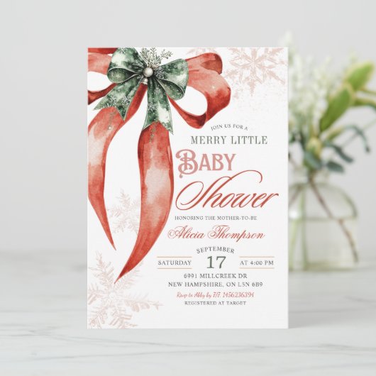 Christmas Coquette Merry Little Baby Shower Kaart (Staand voorkant)