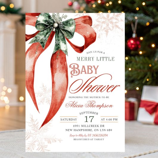 Christmas Coquette Merry Little Baby Shower Kaart