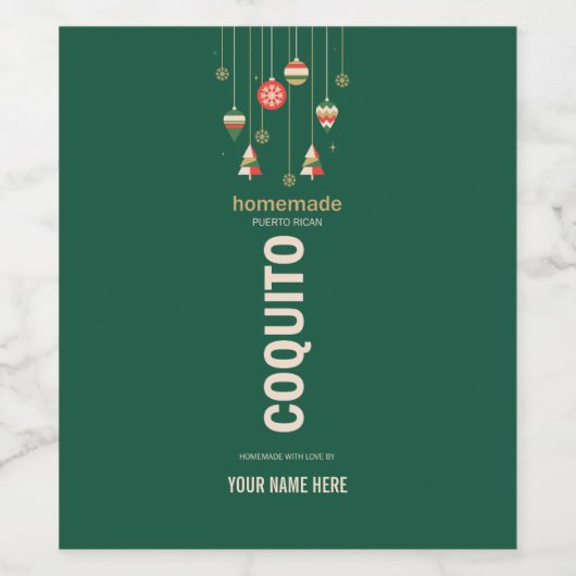Christmas Coquito Festive Puerto RicanDrink Wijn Etiket (Enkel label)