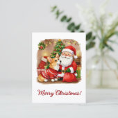 Christmas Corgi and Santa Postcard Briefkaart (Staand voorkant)