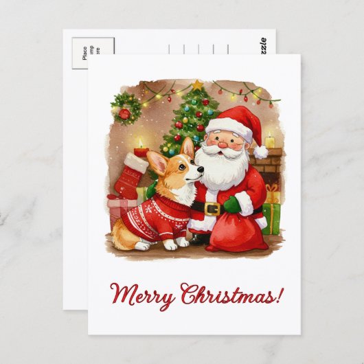 Christmas Corgi and Santa Postcard Briefkaart (Voorkant / Achterkant)