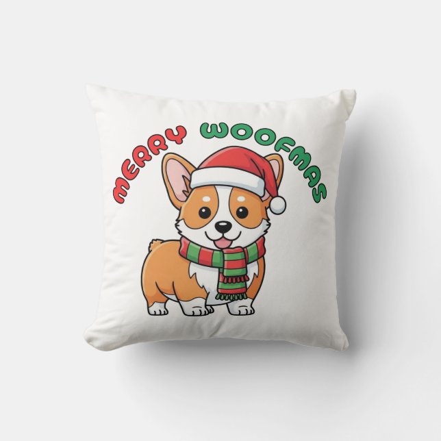 Christmas Corgi Pillow: Merry Woofmas Kussen (Voorkant)