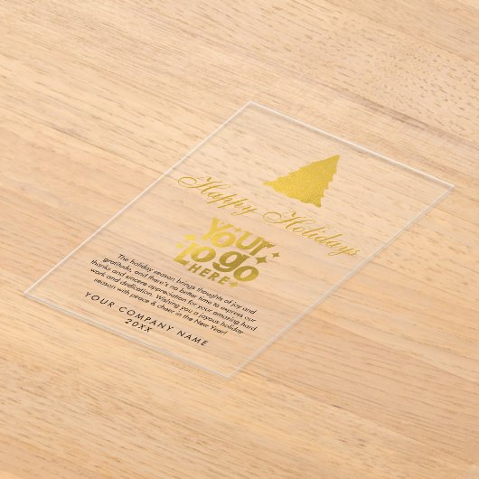 Christmas Corporate Business Logo Holiday Gold Acryl Uitnodigingen (Laagn)