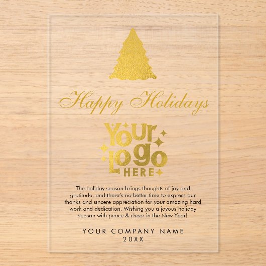 Christmas Corporate Business Logo Holiday Gold Acryl Uitnodigingen (Voorkant)