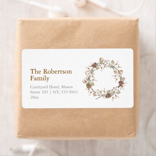 Christmas Cotton Wreath Address Label (Insitu)
