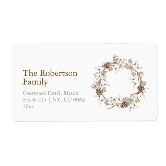 Christmas Cotton Wreath Address Label (Voorkant)