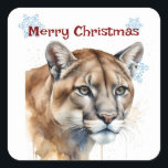 Christmas Cougar Animal Wildlife Customize Vierkante Sticker<br><div class="desc">Kerst Cougar Mountain Lion Animal Wildlife Aanpassen met jouw naam</div>