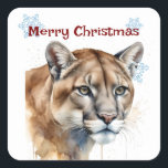 Christmas Cougar Animal Wildlife Customize Vierkante Sticker<br><div class="desc">Kerst Cougar Mountain Lion Animal Wildlife Aanpassen met jouw naam</div>