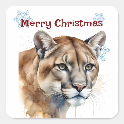 Christmas Cougar Animal Wildlife Customize Vierkante Sticker (Voorkant)