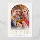 CHRISTMAS COUPLE moderne bootfoto CHEERT overlay Folie Uitnodiging (Voorkant)