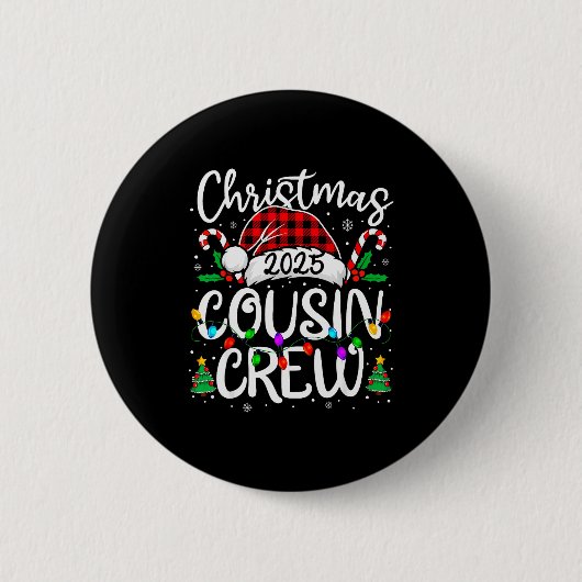 Christmas Cousin Crew 2025 Family Matching Xmas Pa Ronde Button 5,7 Cm (Voorkant)