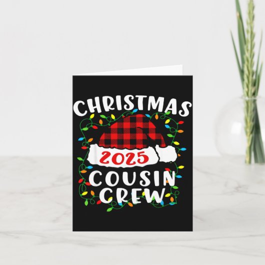 Christmas Cousin Crew 2025 Plaid Santa Hat Xmas Li Kaart (Voorkant)