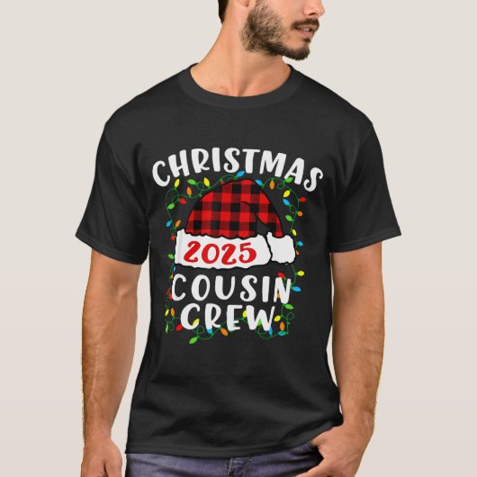 Christmas Cousin Crew 2025 Plaid Santa Hat Xmas Li T-shirt (Voorkant)