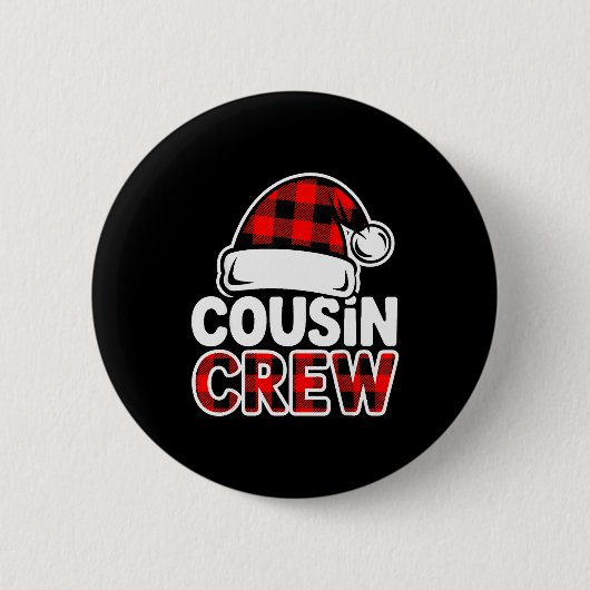 Christmas Cousin Crew Buffalo Red Plaid Pajamas Fa Ronde Button 5,7 Cm (Voorkant)