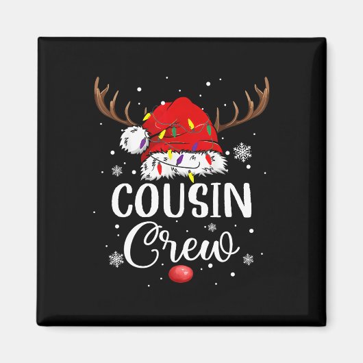 Christmas Cousin Crew Funny Santa Hat Light Kids M Magneet (Voorkant)