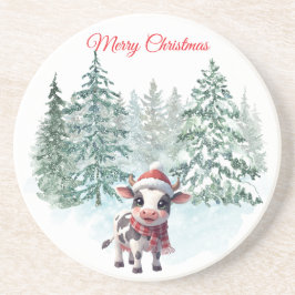 Christmas Cow Sandstone Coaster Zandsteen Onderzetter
