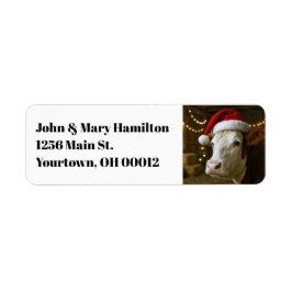 Christmas Cow Wearing a Santa Hat Etiket