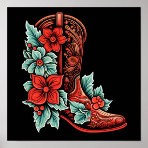 Christmas Cowboy Boot Holiday Poster