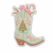 Christmas Cowboy Boot Sticker – Festive Western  (Voorkant)