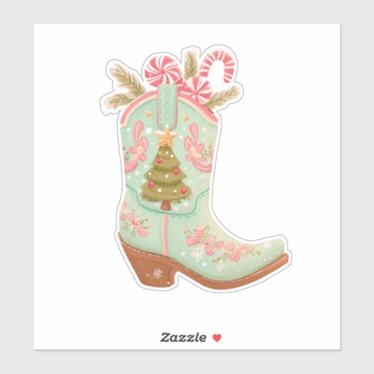 Christmas Cowboy Boot Sticker – Festive Western  (Vel)