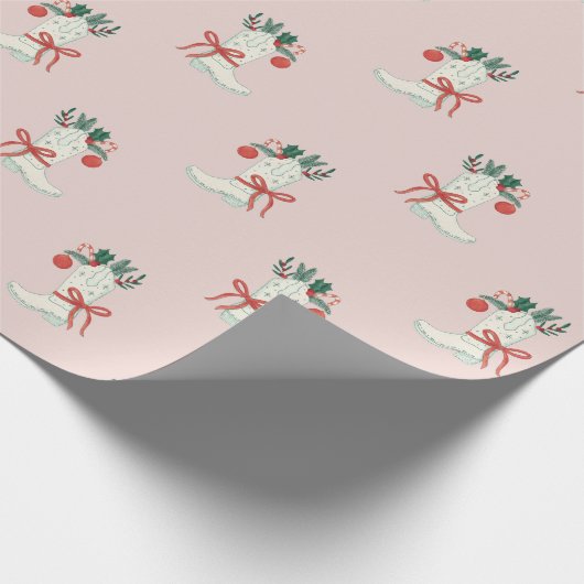 Christmas Cowboy Boot Wrapping Paper Cadeaupapier (Hoek)