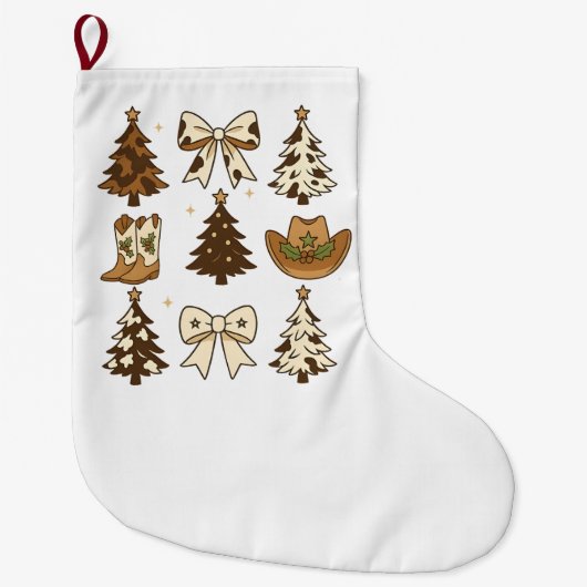 Christmas Cowboy Boots Western Santa Xmas Grote Kerstsok (Voorkant)