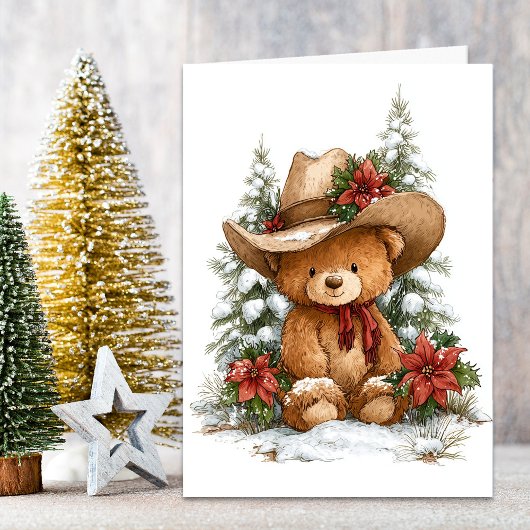 Christmas Cowboy Teddy Bear Feestdagen Kaart
